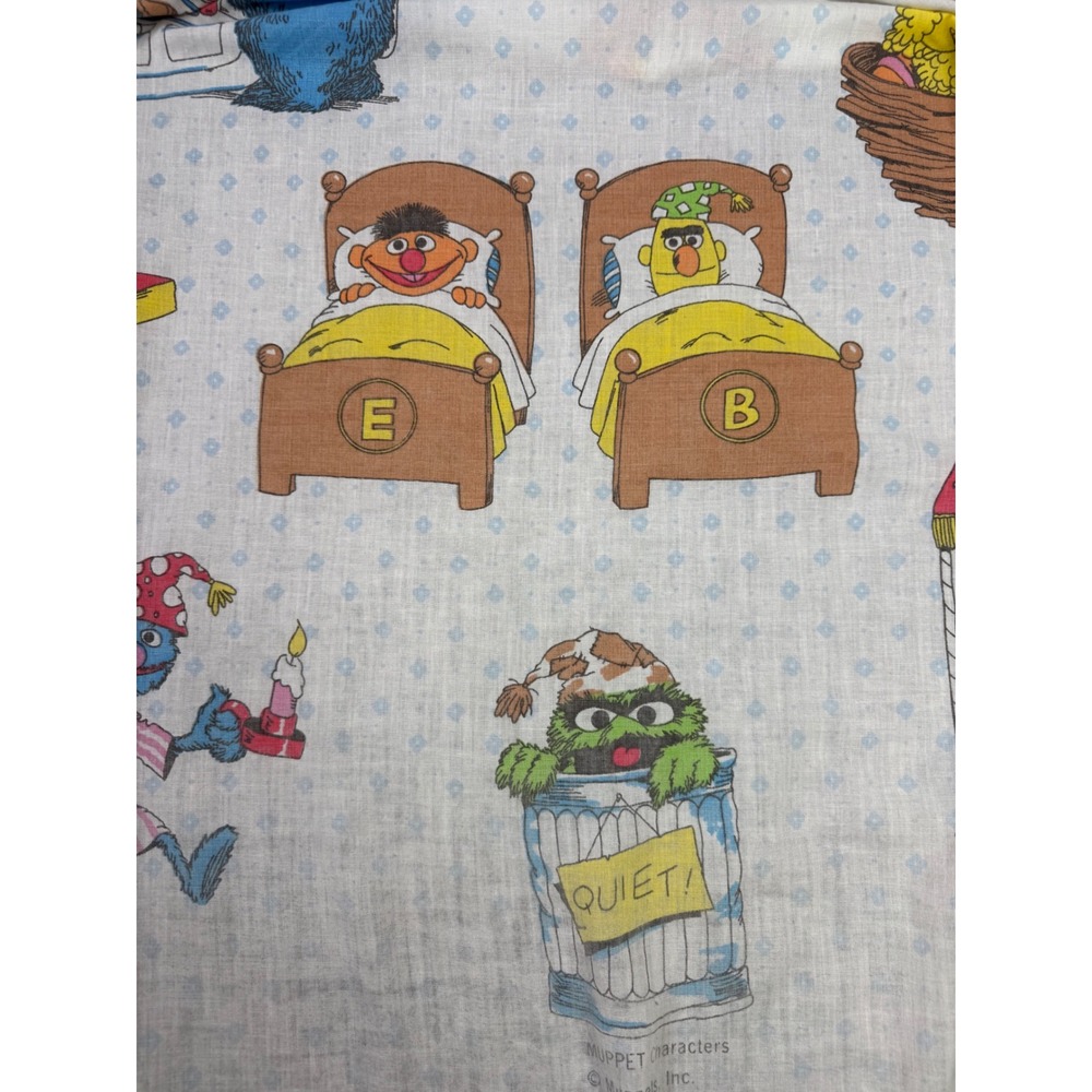 Vintage Sesame Street Muppets Twin Fitted Sheet Bedtime Print Upcycle Craft